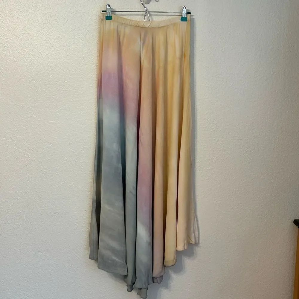 Brightly Twisted Whimsical Ethereal Pastel Rainbow Watercolor Maxi Skirt Small